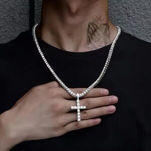 TENNIS NECK-CHAIN 24” ICED OUT WITH MATCHING CROSS GIFT BOXED !! NEW